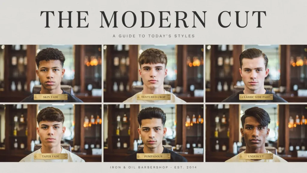 Modern men’s haircut style guide in a premium Portsmouth barbershop
