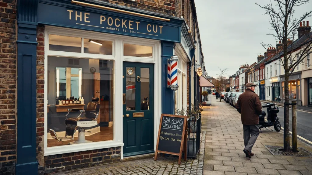 Welcoming Portsmouth barbershop exterior with clean signage and strong local brand presence