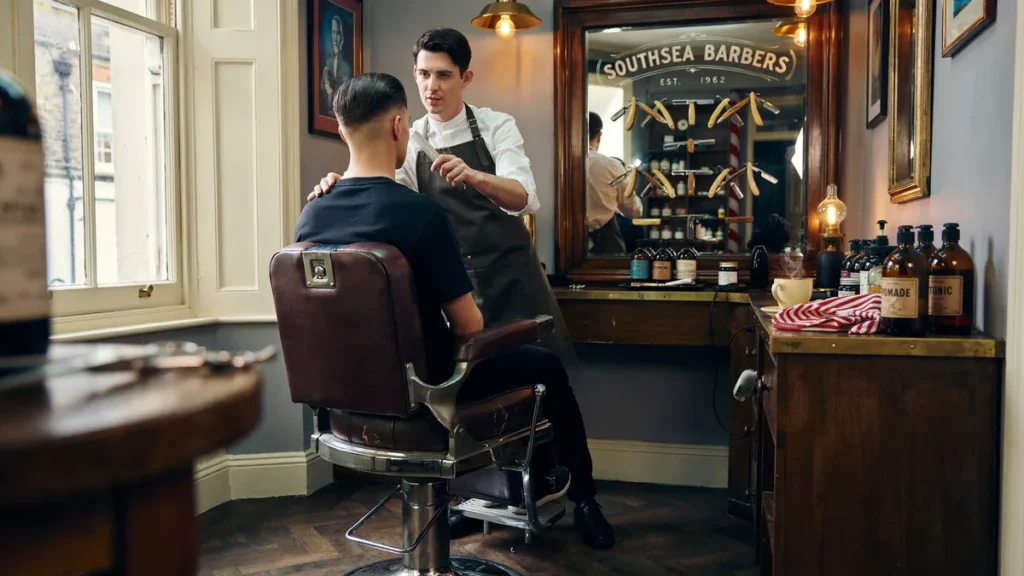 Classic side part haircut for men in a Southsea barbershop