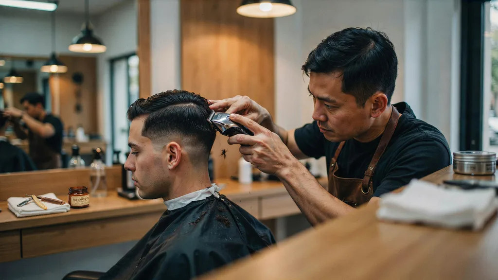 Silkysmooth Barbers - Skin Fade & Beard Grooming Southsea Professional barber performing a precise skin fade haircut in a modern barbershop