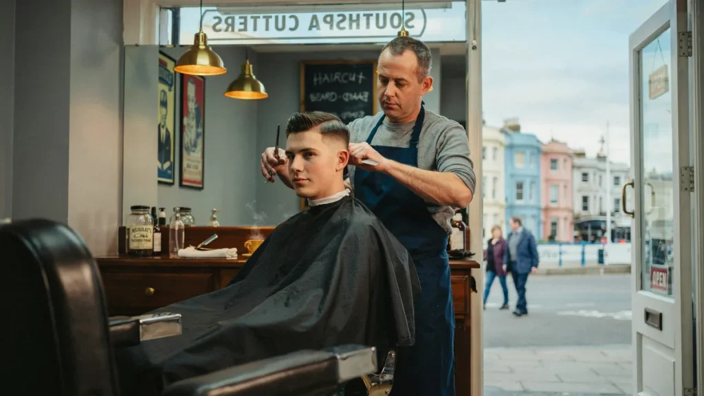Modern undercut haircut with textured top in a Southsea barbershop